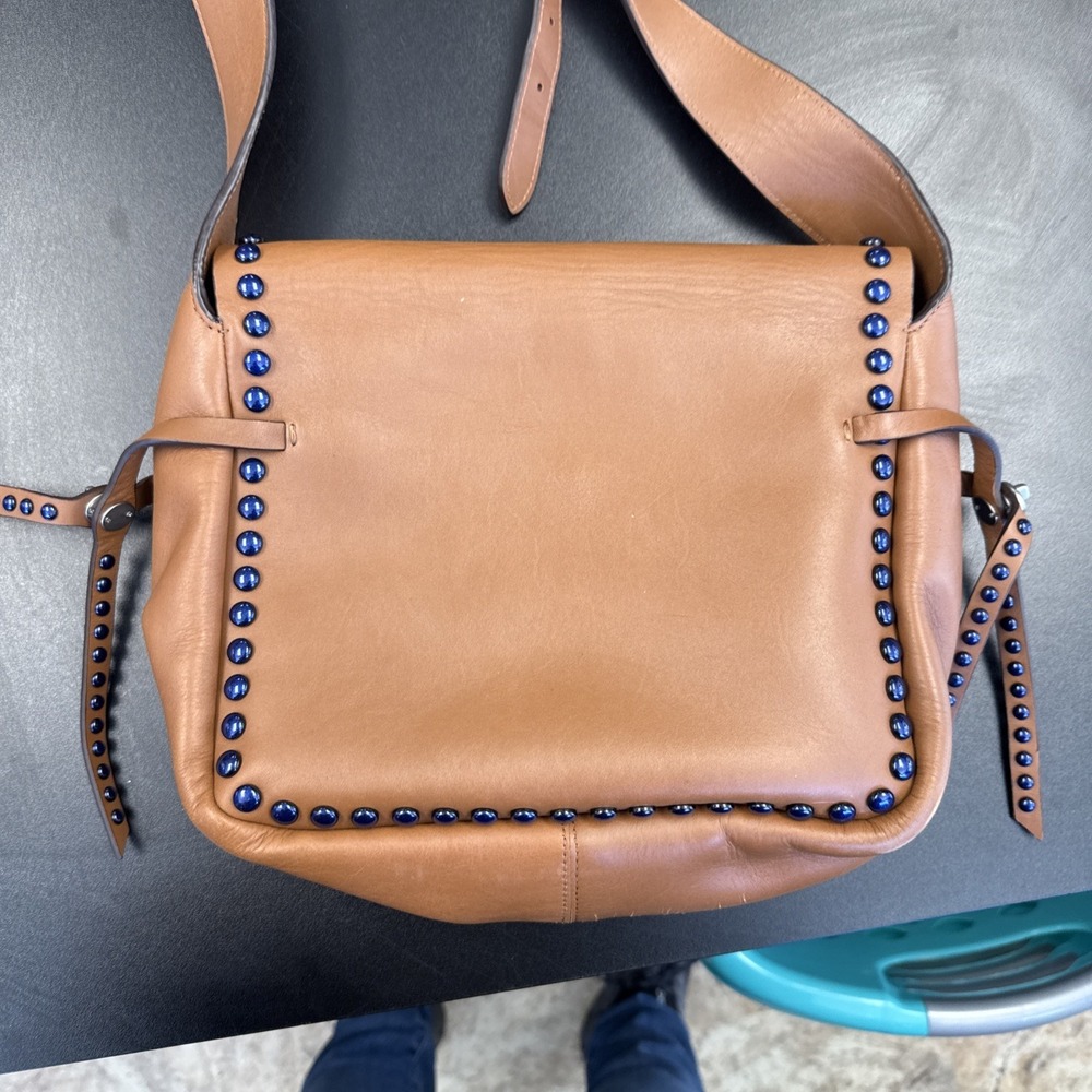 COACH 35753 Dakotah 19 Saddle Brown Leather w/Blue Rivet Detail Crossbody - Picture 4 of 9